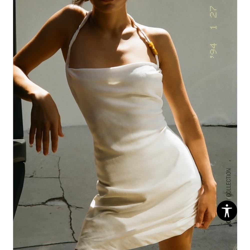 Zara Stretch Linen Blend Dress in White